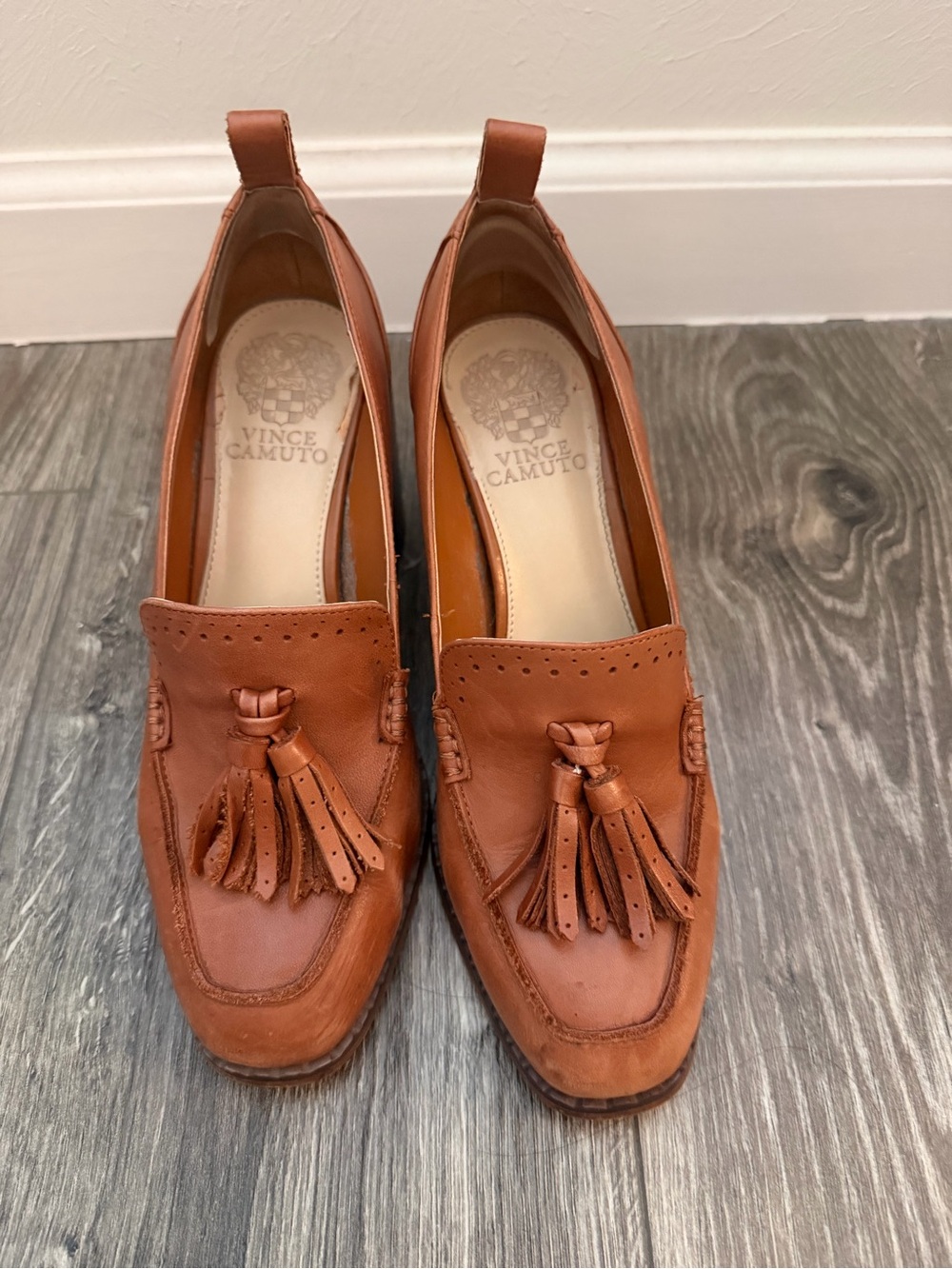 Vince Camuto Cognac Leather Tassel Loafers